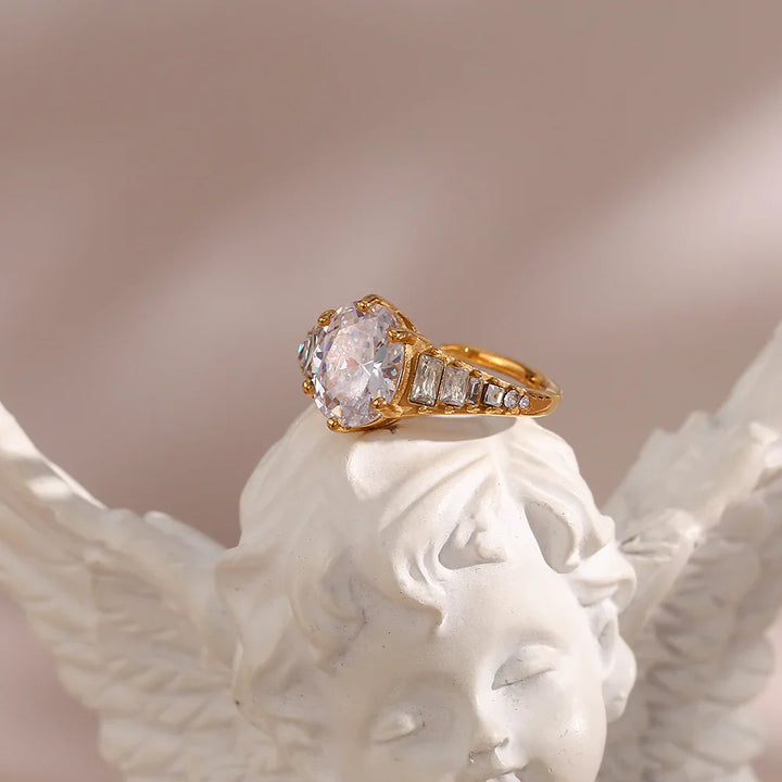 Valantomode | Plated Adjustable Open-Ended Ring with AAAAA Diamond Simulants
