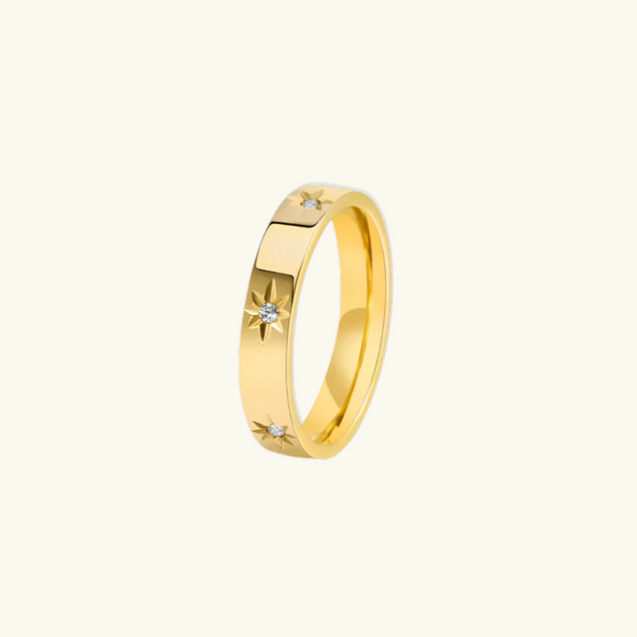 Valantomode | Plated Starburst Engraved Ring with High-Refractive Celestial Assets