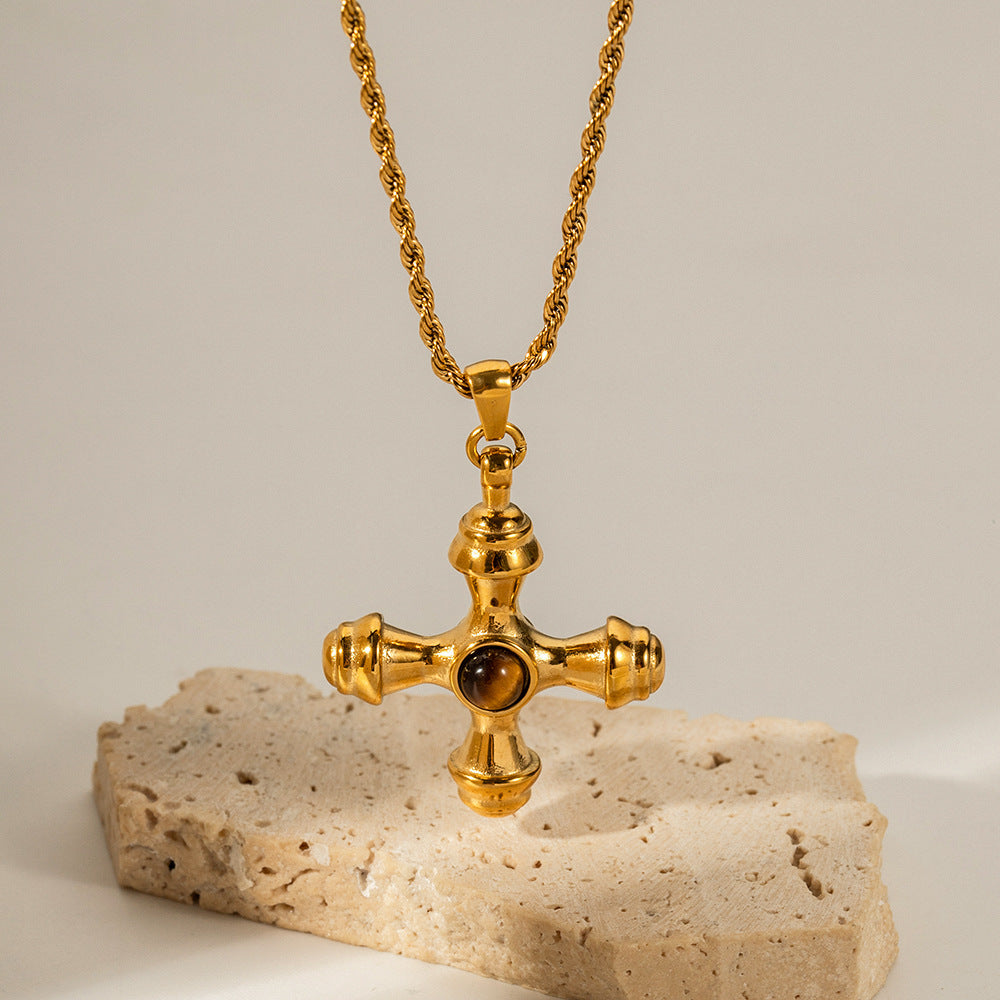 Valantomode | Plated Cruciform Pendant Necklace with High-Refractive Stone Asset