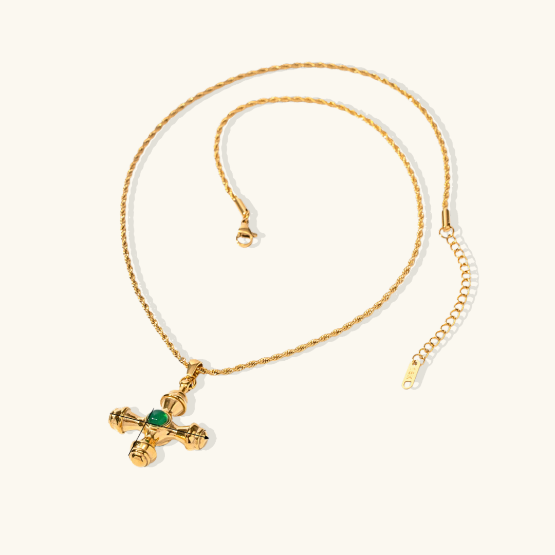 Valantomode | Plated Cruciform Pendant Necklace with High-Refractive Stone Asset