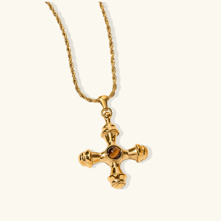 Valantomode | Plated Cruciform Pendant Necklace with High-Refractive Stone Asset