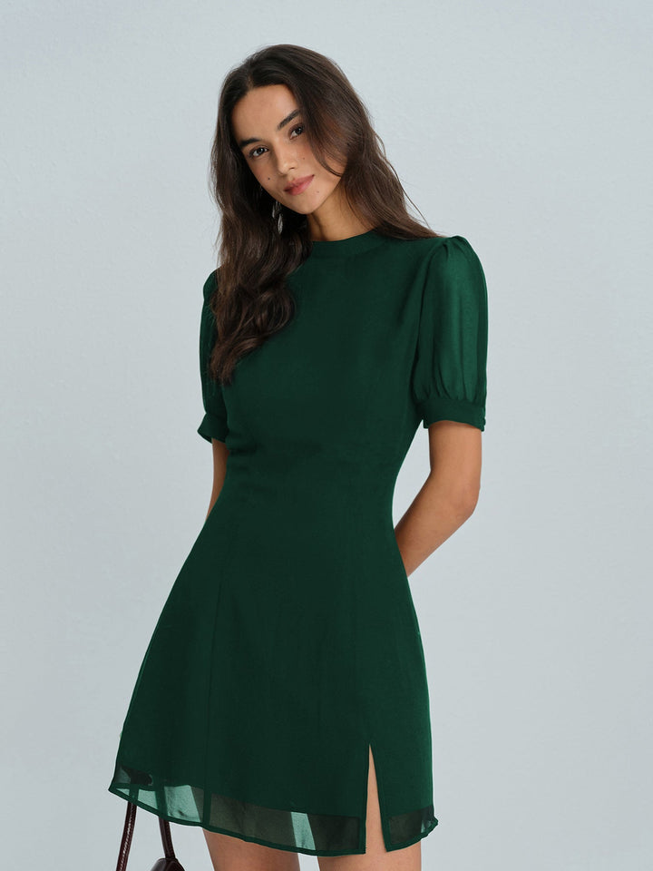 Valantomode | Stylish Chiffon Mini Dress with Unique Transparency Details