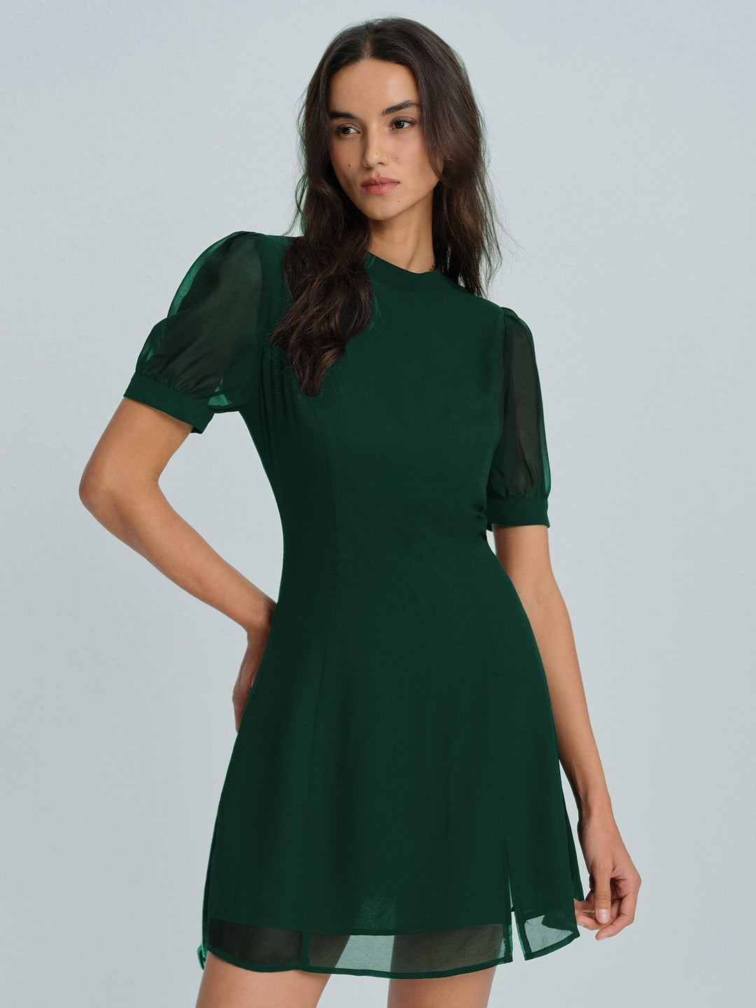 Valantomode | Stylish Chiffon Mini Dress with Unique Transparency Details