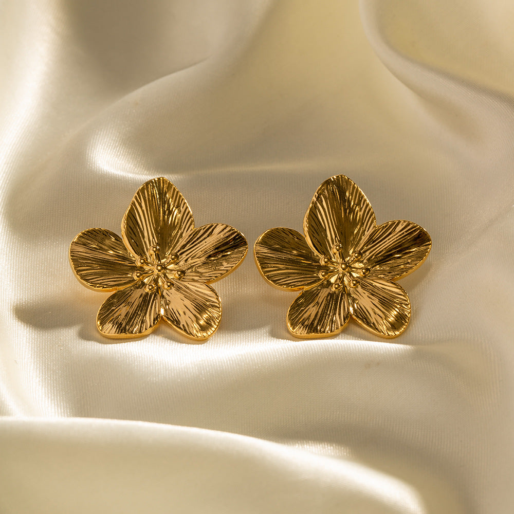 Valantomode | Heavyweight Plated Sculpted Petal Earrings for Women