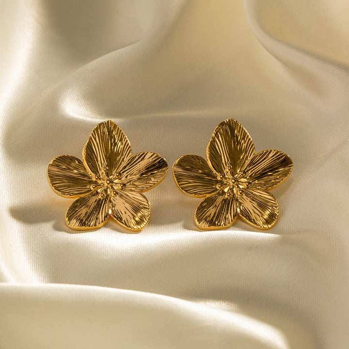 Valantomode | Heavyweight Plated Sculpted Petal Earrings for Women