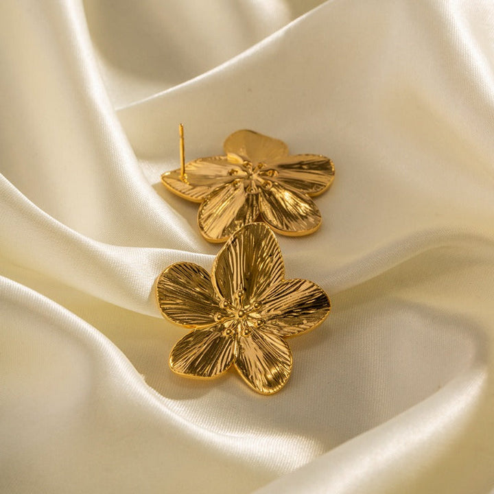 Valantomode | Heavyweight Plated Sculpted Petal Earrings for Women