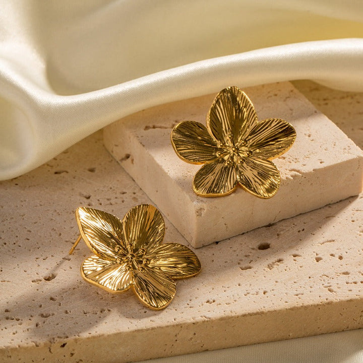 Valantomode | Heavyweight Plated Sculpted Petal Earrings for Women