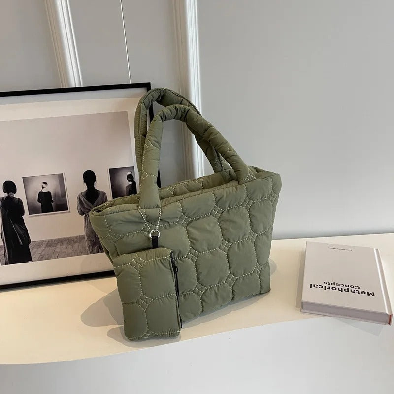 Valantomode | The Veridian Cubic Garrison – Women's Premium Boxy Quilted Puffer Tote