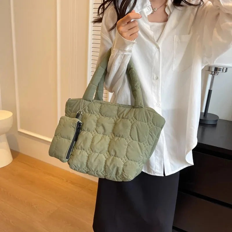 Valantomode | The Veridian Cubic Garrison – Women's Premium Boxy Quilted Puffer Tote