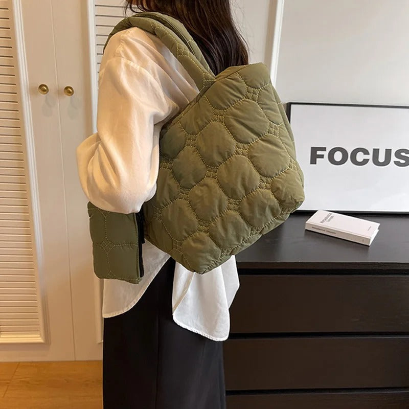 Valantomode | The Veridian Cubic Garrison – Women's Premium Boxy Quilted Puffer Tote