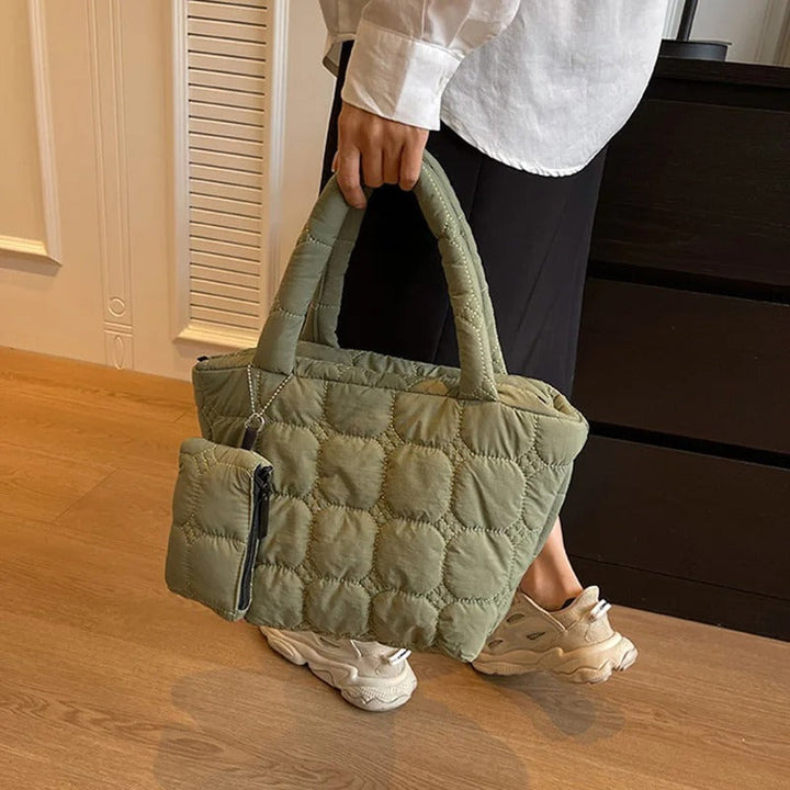 Valantomode | The Veridian Cubic Garrison – Women's Premium Boxy Quilted Puffer Tote