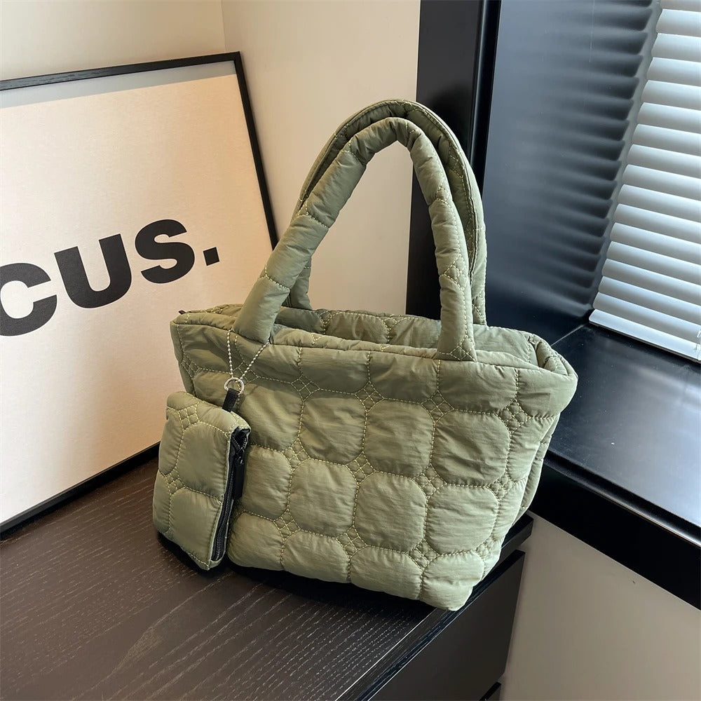 Valantomode | The Veridian Cubic Garrison – Women's Premium Boxy Quilted Puffer Tote