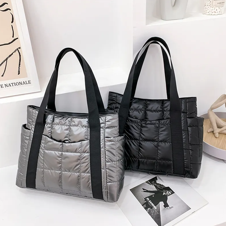 Valantomode | The Satin Aegis Logistics – Women's Premium Quilted High-Glow Tote Bag