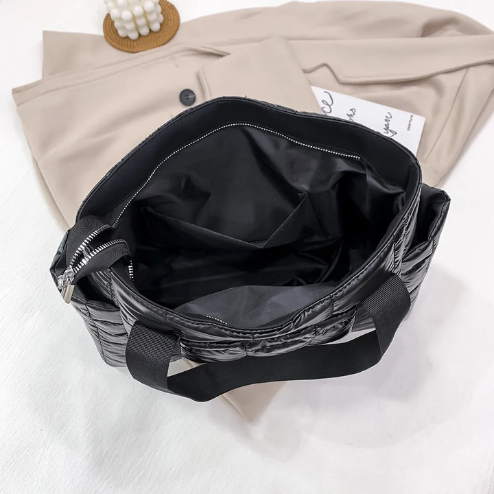 Valantomode | The Satin Aegis Logistics – Women's Premium Quilted High-Glow Tote Bag