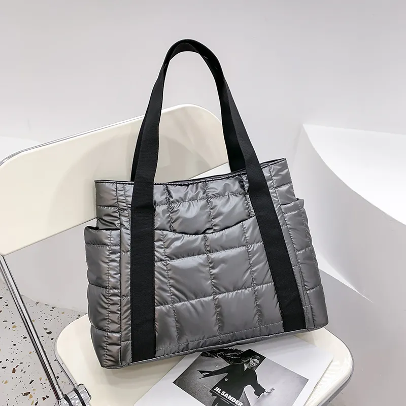 Valantomode | The Satin Aegis Logistics – Women's Premium Quilted High-Glow Tote Bag