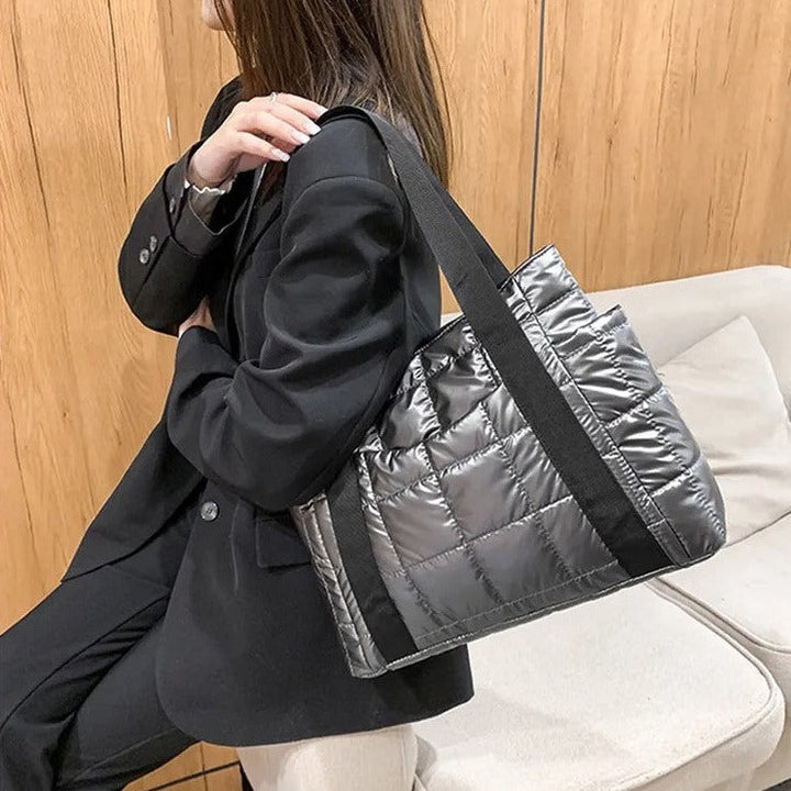 Valantomode | The Satin Aegis Logistics – Women's Premium Quilted High-Glow Tote Bag