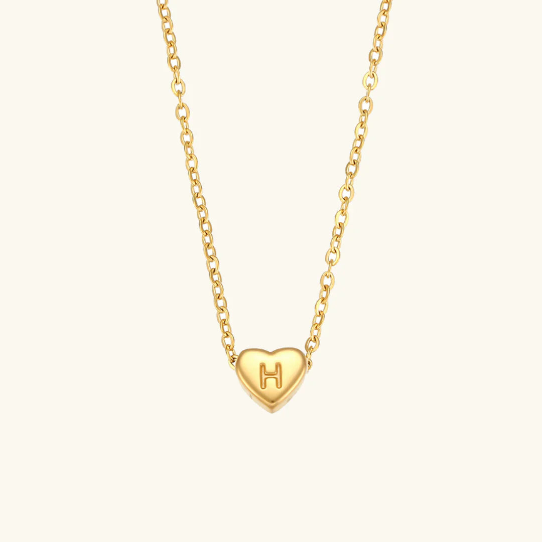 Valantomode | Plated Heart Muse Initial Necklace with Alphanumeric Cordiform Architecture