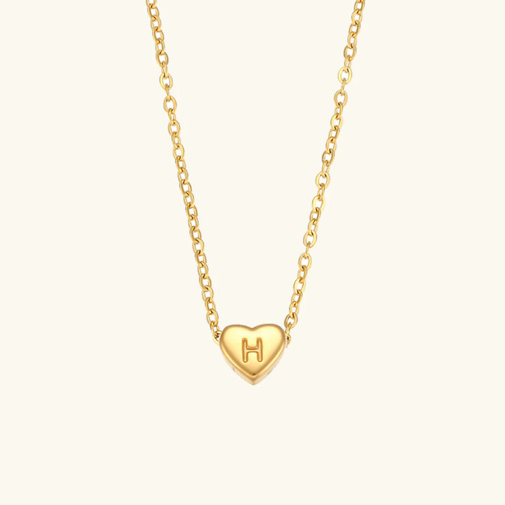 Valantomode | Plated Heart Muse Initial Necklace with Alphanumeric Cordiform Architecture