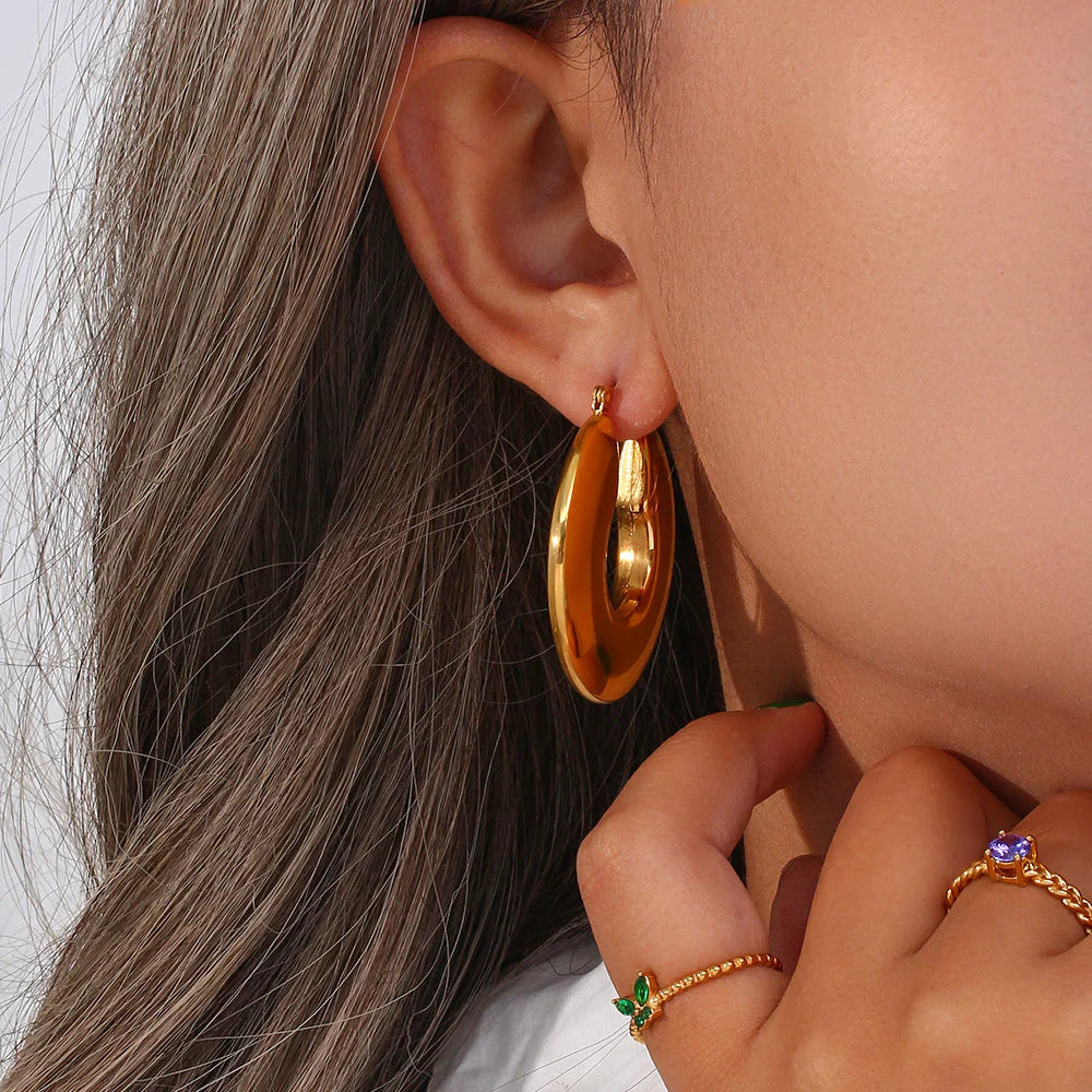 Valantomode | Heavyweight Plated Volumetric Hoop Earrings for Women