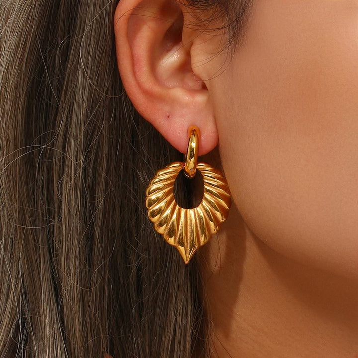 Valantomode | Heavyweight Plated Sculpted Leaf Drop Earrings for Women