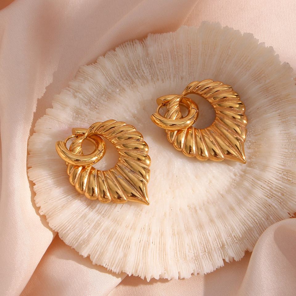 Valantomode | Heavyweight Plated Sculpted Leaf Drop Earrings for Women