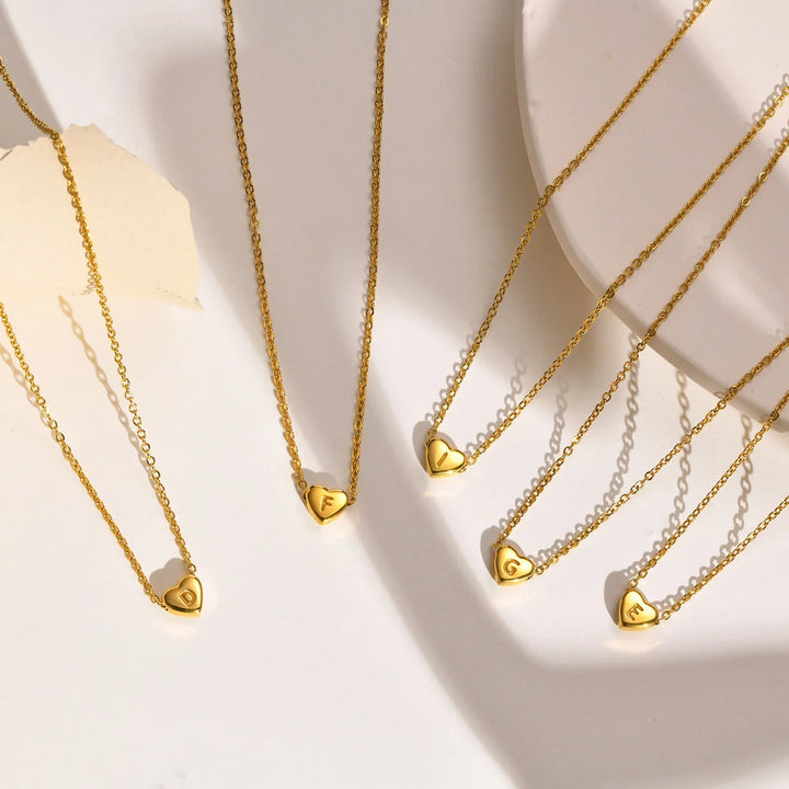 Valantomode | Plated Heart Muse Initial Necklace with Alphanumeric Cordiform Architecture
