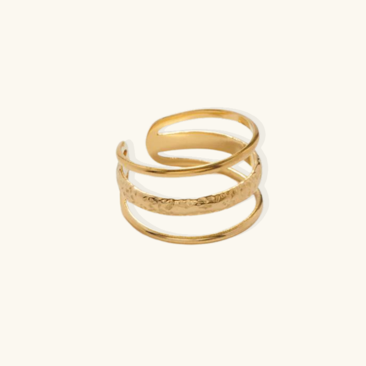 Valantomode | Plated Multi-Layered Band Ring with Hammered Textural Structuralism