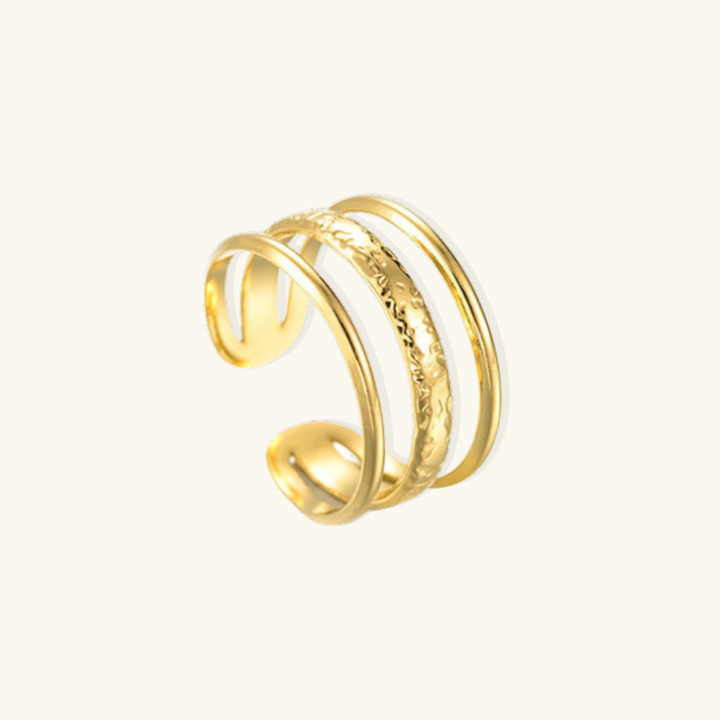 Valantomode | Plated Multi-Layered Band Ring with Hammered Textural Structuralism