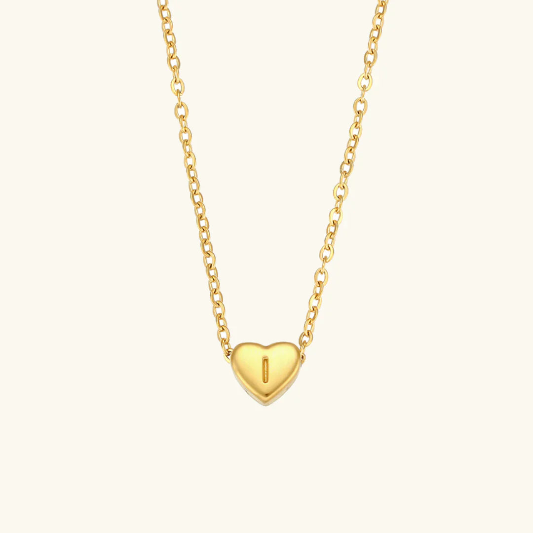 Valantomode | Plated Heart Muse Initial Necklace with Alphanumeric Cordiform Architecture