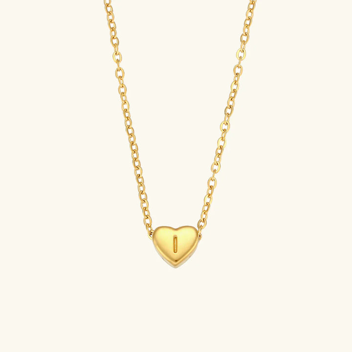 Valantomode | Plated Heart Muse Initial Necklace with Alphanumeric Cordiform Architecture