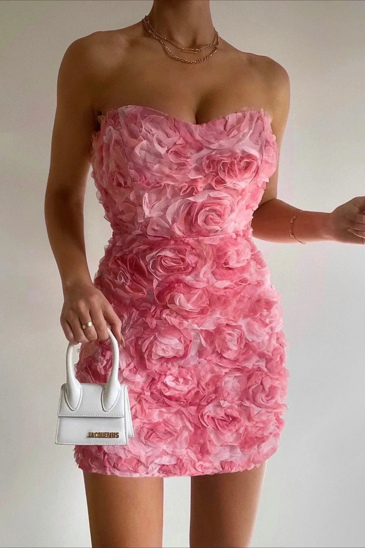 Valantomode | Chic Strapless Floral Dress for Summer Events
