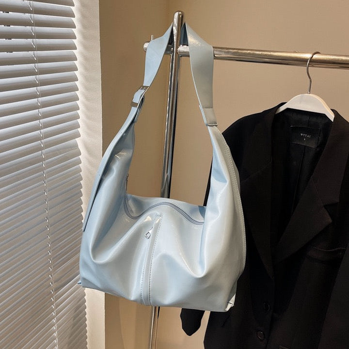 Valantomode | Aura Horizon Crescent – 54cm Oversized Vegan Leather Curved Crossbody Bag