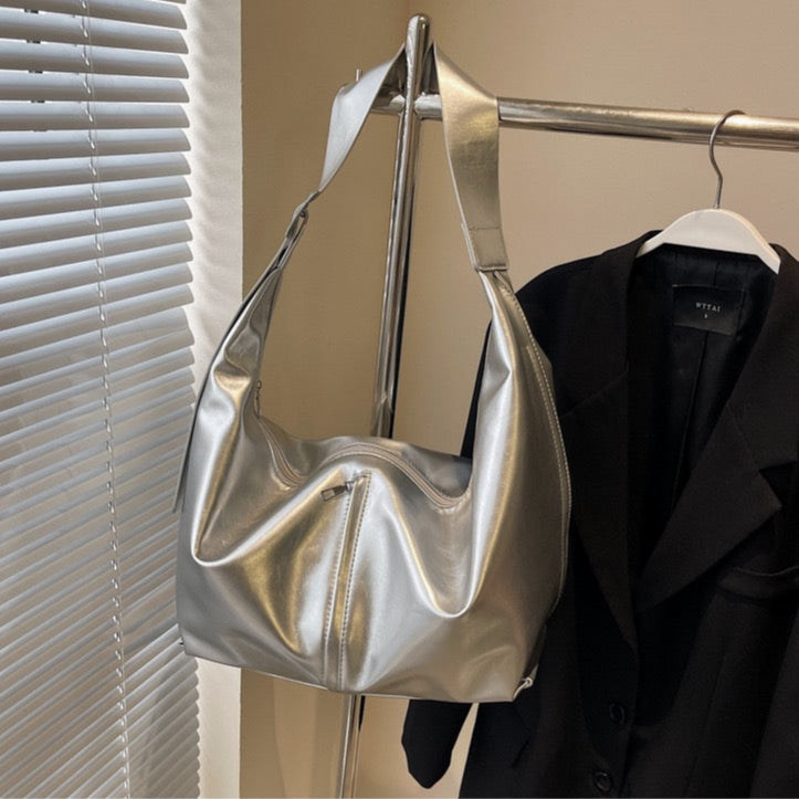 Valantomode | Aura Horizon Crescent – 54cm Oversized Vegan Leather Curved Crossbody Bag