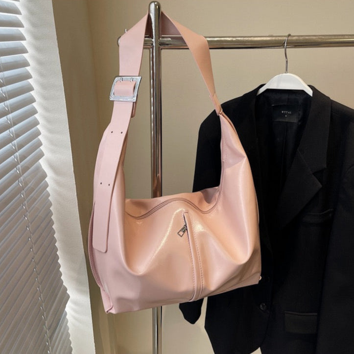 Valantomode | Aura Horizon Crescent – 54cm Oversized Vegan Leather Curved Crossbody Bag