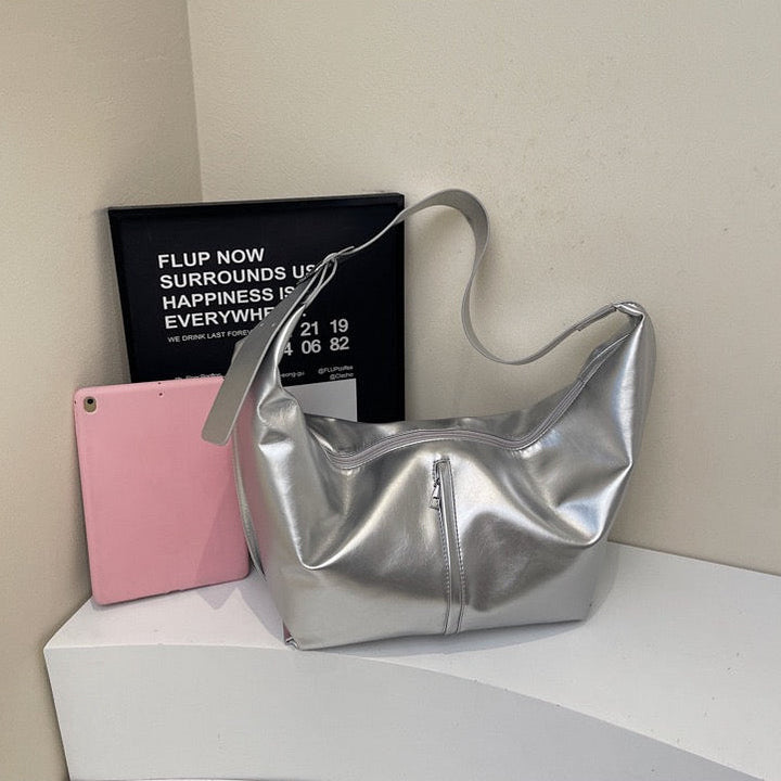 Valantomode | Aura Horizon Crescent – 54cm Oversized Vegan Leather Curved Crossbody Bag
