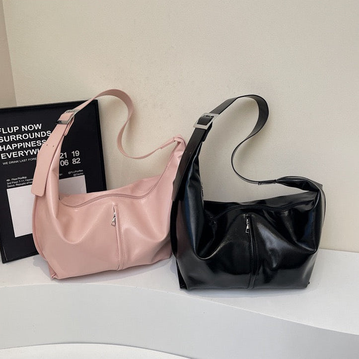 Valantomode | Aura Horizon Crescent – 54cm Oversized Vegan Leather Curved Crossbody Bag