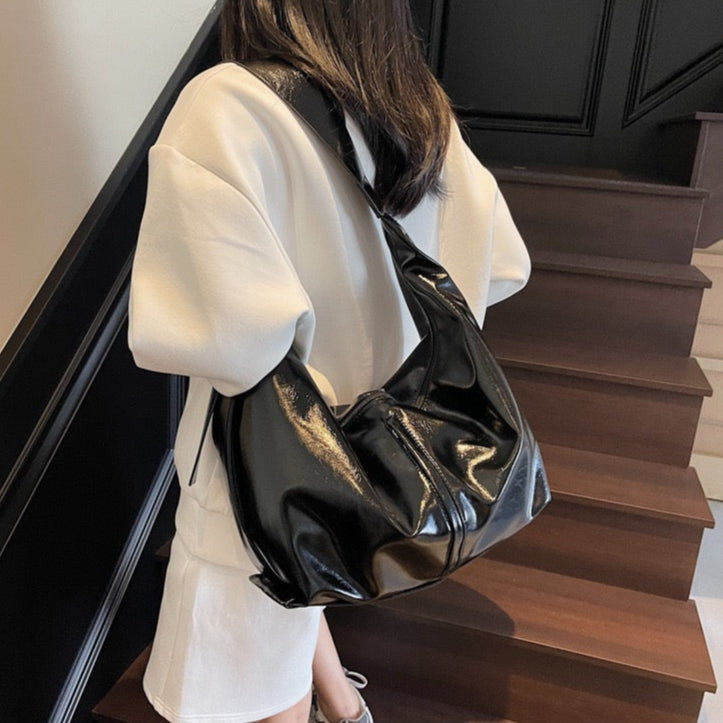 Valantomode | Aura Horizon Crescent – 54cm Oversized Vegan Leather Curved Crossbody Bag
