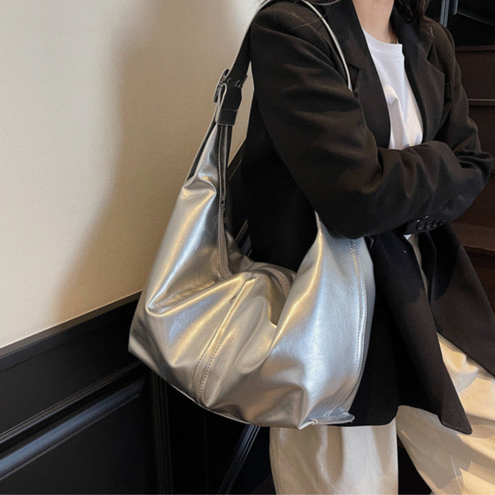 Valantomode | Aura Horizon Crescent – 54cm Oversized Vegan Leather Curved Crossbody Bag