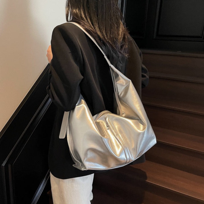 Valantomode | Aura Horizon Crescent – 54cm Oversized Vegan Leather Curved Crossbody Bag