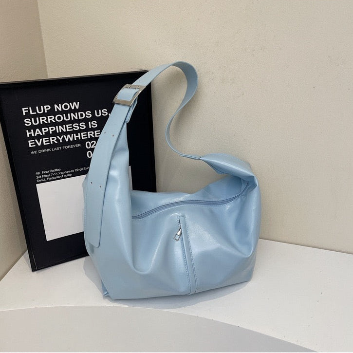 Valantomode | Aura Horizon Crescent – 54cm Oversized Vegan Leather Curved Crossbody Bag