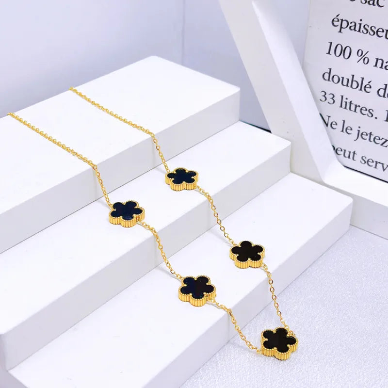 Valantomode | Gold Plated Five-Leaf Clover Necklace for Women