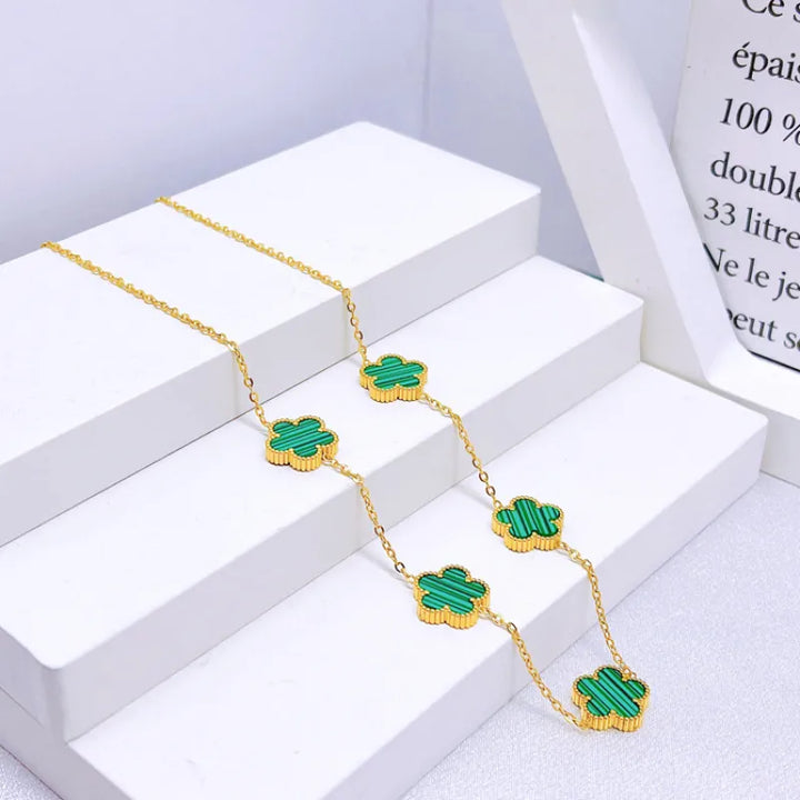 Valantomode | Gold Plated Five-Leaf Clover Necklace for Women