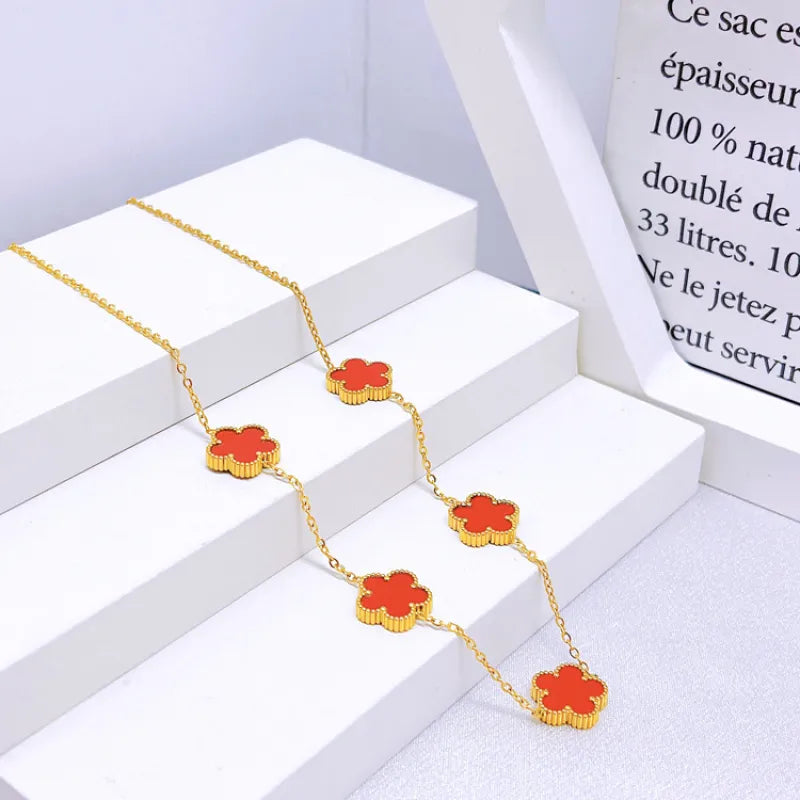 Valantomode | Gold Plated Five-Leaf Clover Necklace for Women