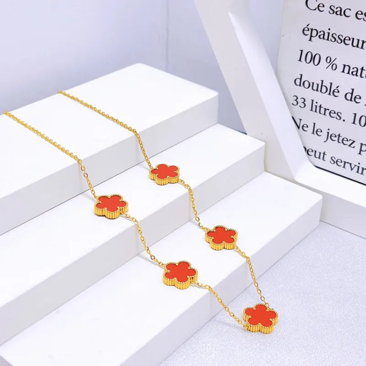 Valantomode | Gold Plated Five-Leaf Clover Necklace for Women