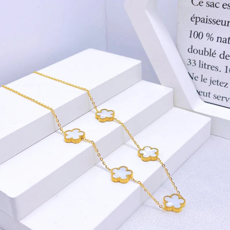 Valantomode | Gold Plated Five-Leaf Clover Necklace for Women