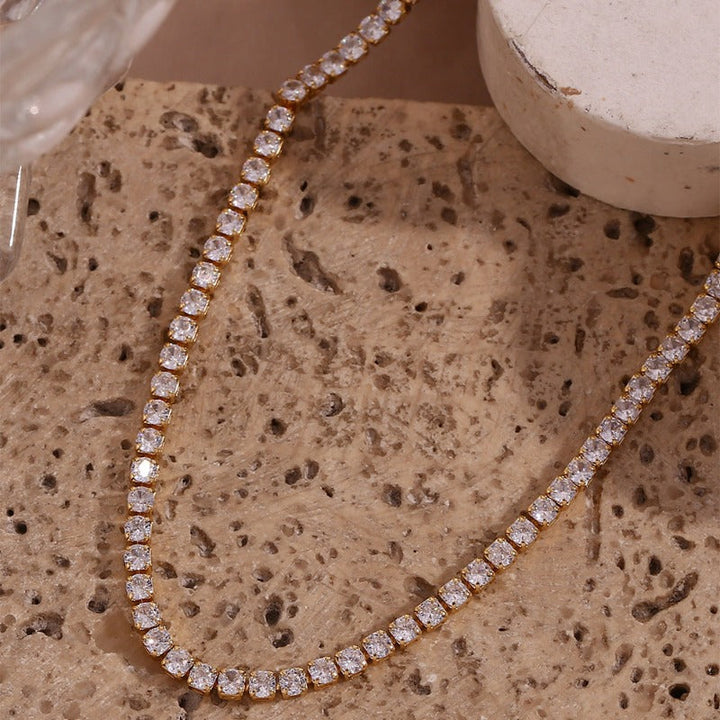 Valantomode | Gold Plated Radiant Tennis Necklace for Women