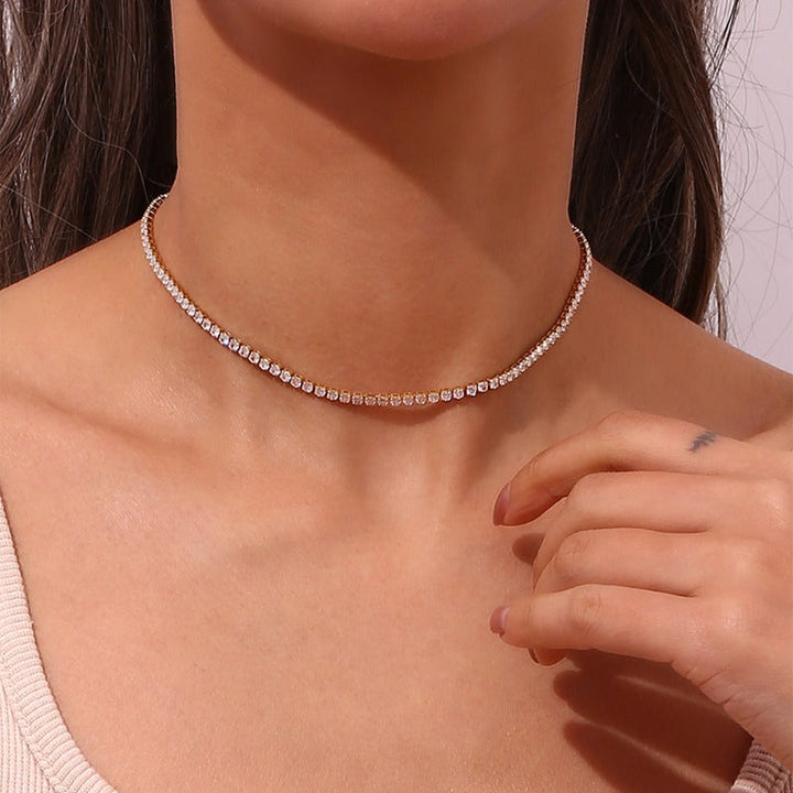 Valantomode | Gold Plated Radiant Tennis Necklace for Women