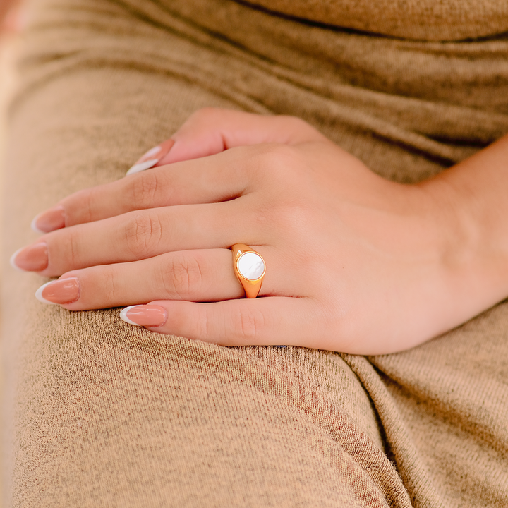 Valantomode | Plated Clara Pearl Ring with Monolithic Freshwater Pearl Architecture