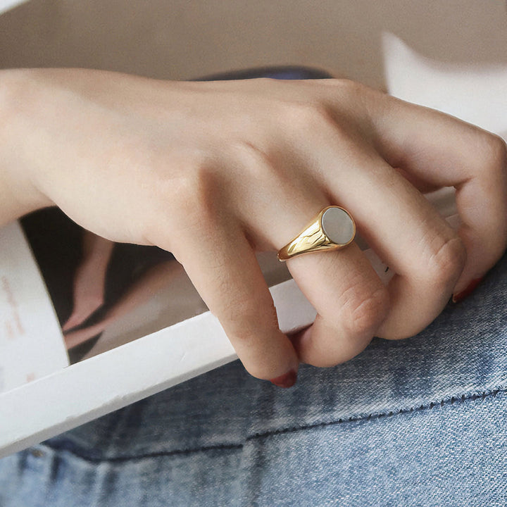 Valantomode | Plated Clara Pearl Ring with Monolithic Freshwater Pearl Architecture