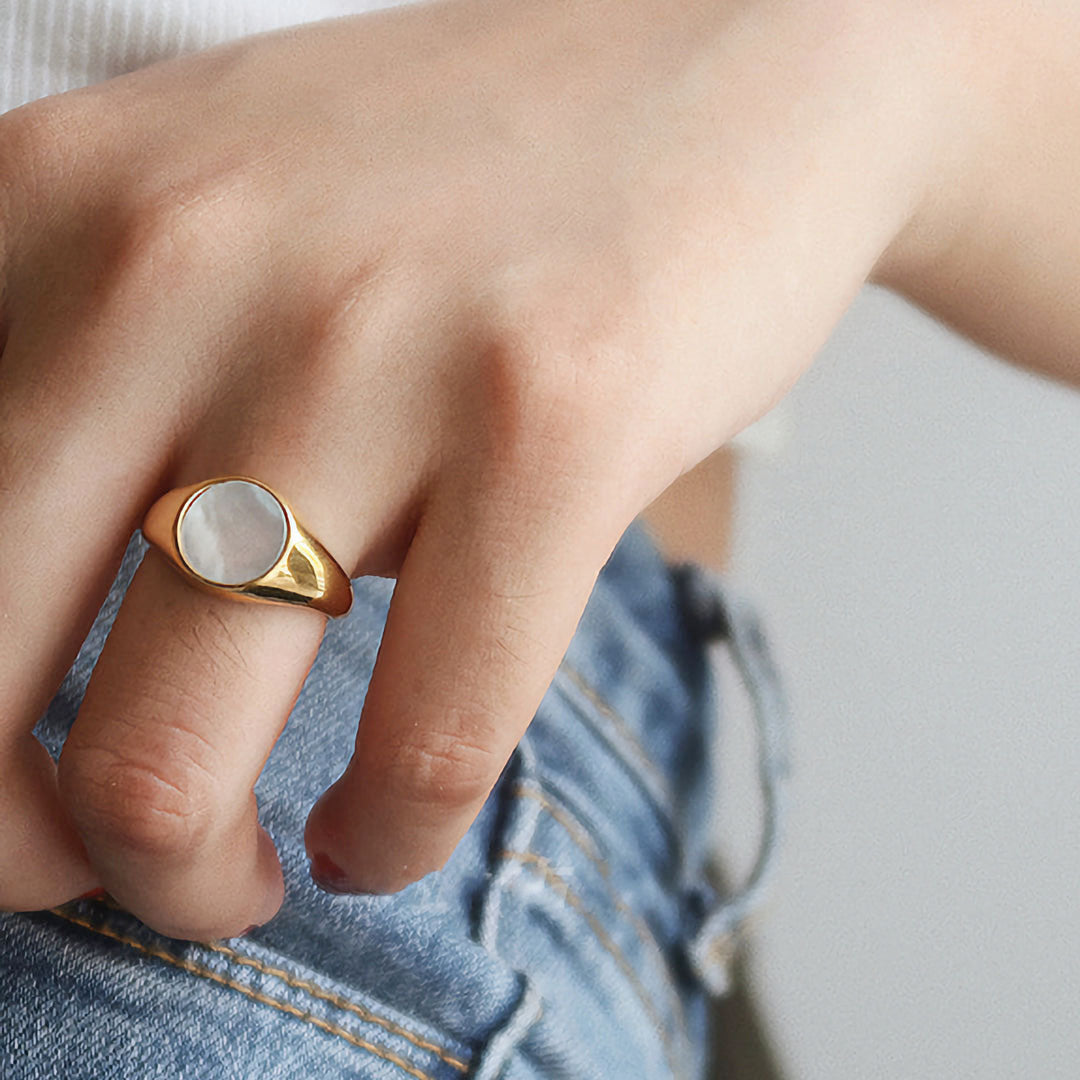 Valantomode | Plated Clara Pearl Ring with Monolithic Freshwater Pearl Architecture